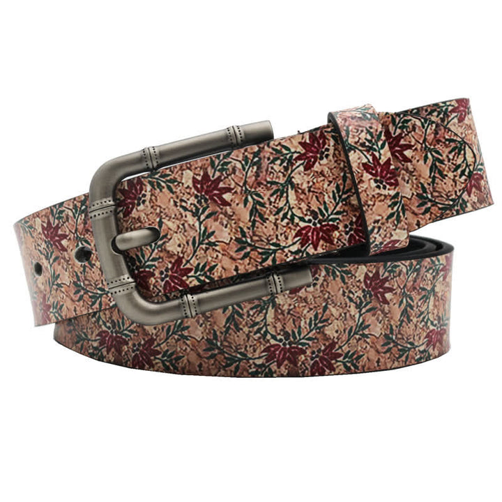 Decorated Red Maples Printed Leather Belt - SandyBrown - 44 - image 0