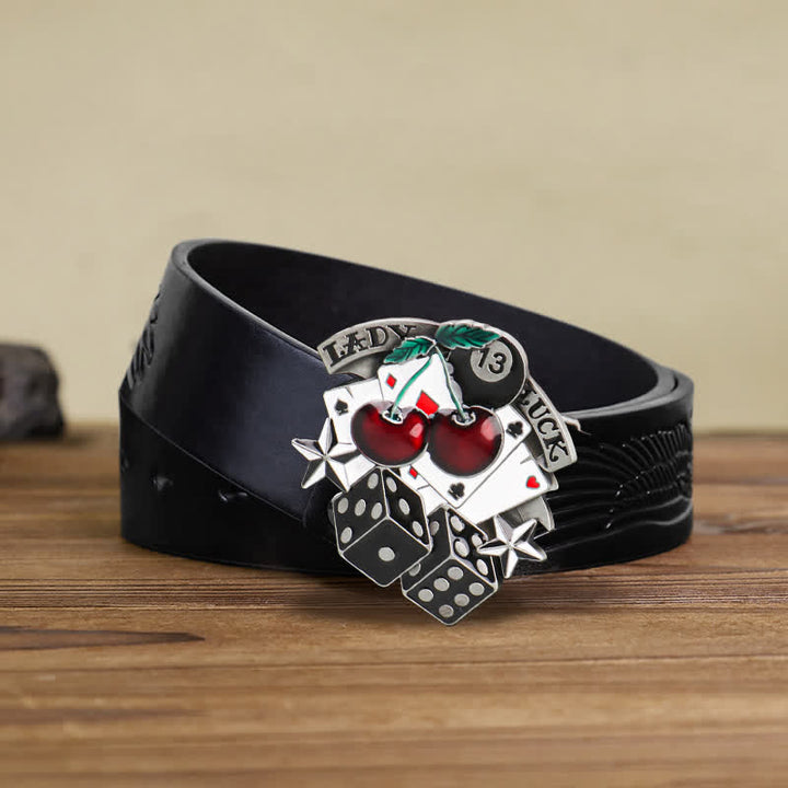 Men's DIY Cherry Poker Dice Buckle Leather Belt - Poker & Dice - Black Embossed Eagle Belt (38) - image 3
