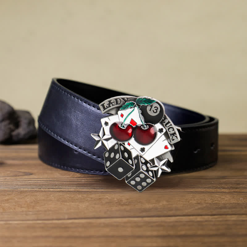 Men's DIY Cherry Poker Dice Buckle Leather Belt - Poker & Dice - Black PU Belt (40) - image 2