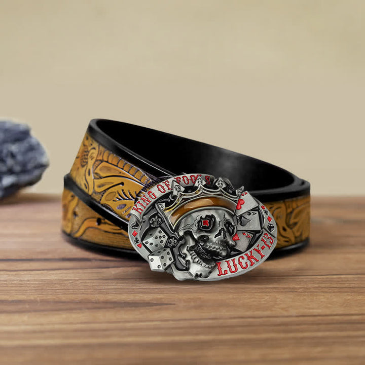 Men's DIY King Of Fools Lucky 13 Buckle Leather Belt - King of Fools - SandyBrown Belt (40) - image 9