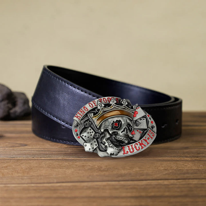 Men's DIY King Of Fools Lucky 13 Buckle Leather Belt - King of Fools - Black PU Belt (40) - image 4