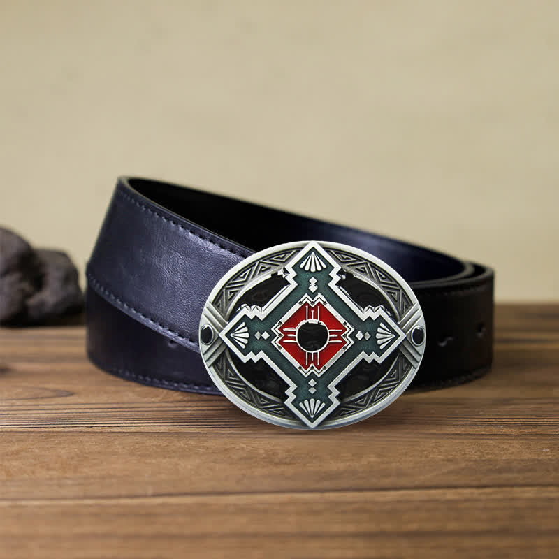 Men's DIY Native Indian Western Buckle Leather Belt - Red - Black PU Belt (40) - image 5