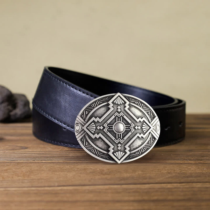 Men's DIY Native Indian Western Buckle Leather Belt - Silver - Black PU Belt (40) - image 15