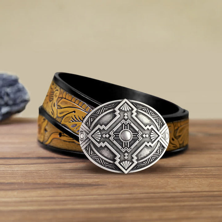 Men's DIY Native Indian Western Buckle Leather Belt - Silver - SandyBrown Belt (40) - image 20