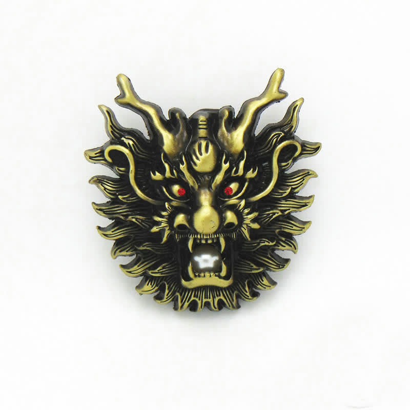 Men's DIY Fiery Dragon White Pearl Buckle Leather Belt - Antique Bronze - Without Belt - image 12