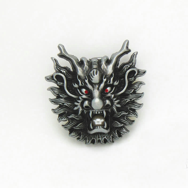 Men's DIY Fiery Dragon White Pearl Buckle Leather Belt - image 2
