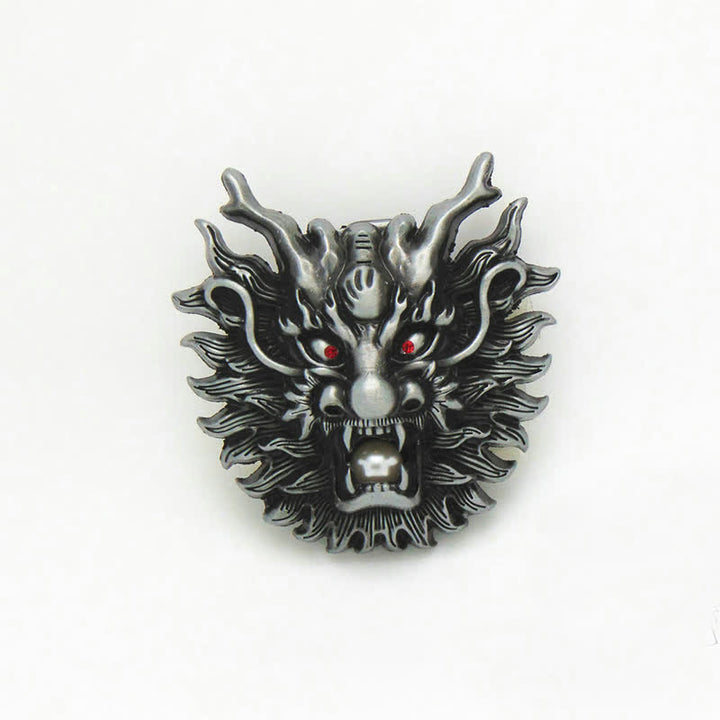 Men's DIY Fiery Dragon White Pearl Buckle Leather Belt - image 2
