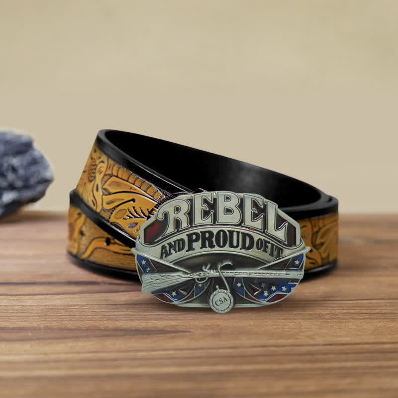 Men's DIY Western Flag Proud Buckle Leather Belt - Rebel - SandyBrown Belt (40) - image 9