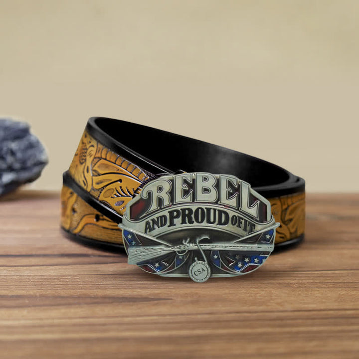 Men's DIY Western Flag Proud Buckle Leather Belt - Rebel - SandyBrown Belt (40) - image 9