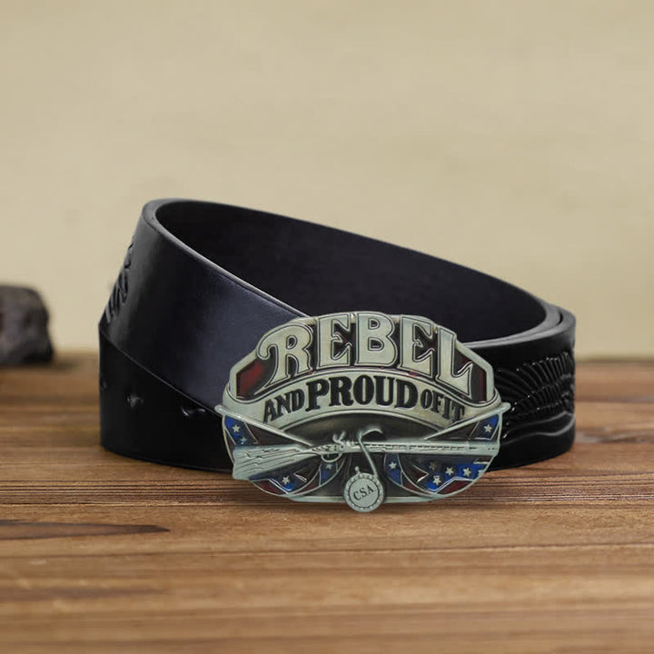 Men's DIY Western Flag Proud Buckle Leather Belt - Rebel - Black Embossed Eagle Belt (38) - image 5