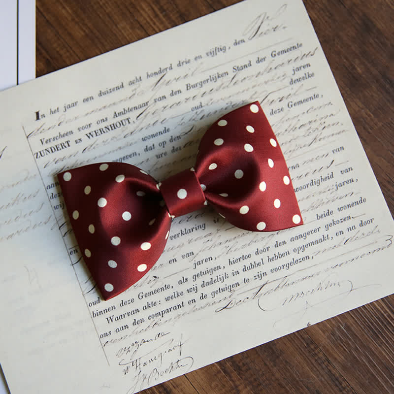 Men's Elegant White Polka Dots Bow Tie - Style #1 - Burgundy - image 2