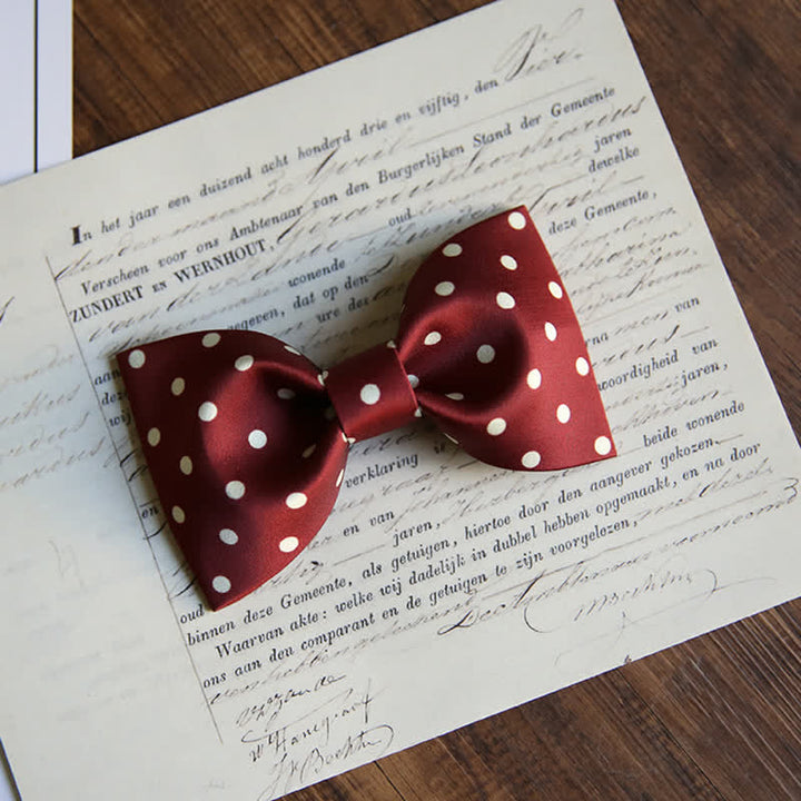 Men's Elegant White Polka Dots Bow Tie - Style #1 - Burgundy - image 2