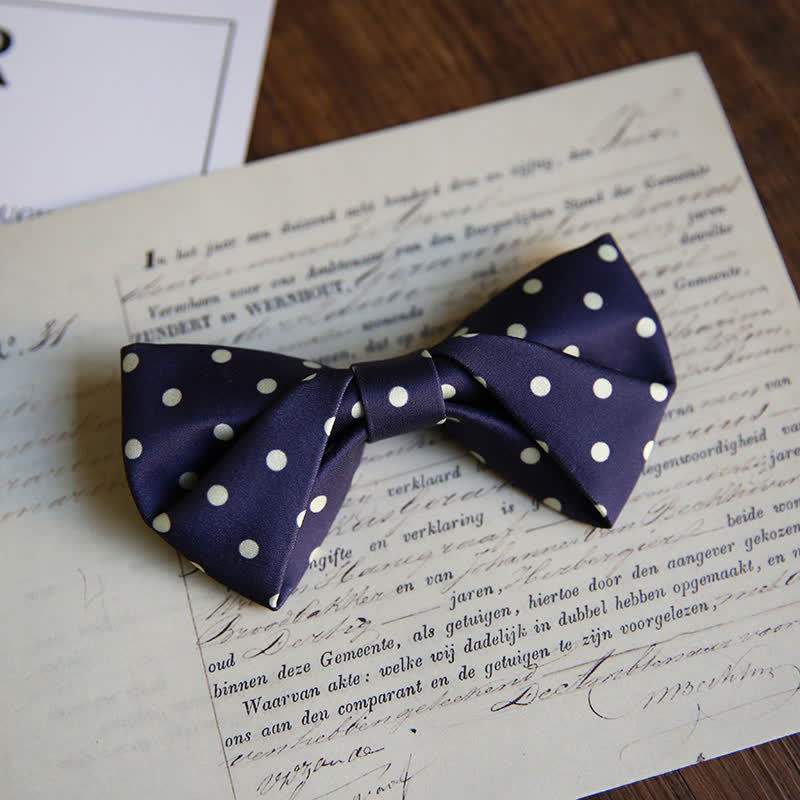 Men's Elegant White Polka Dots Bow Tie - Style #2 - Navy - image 8