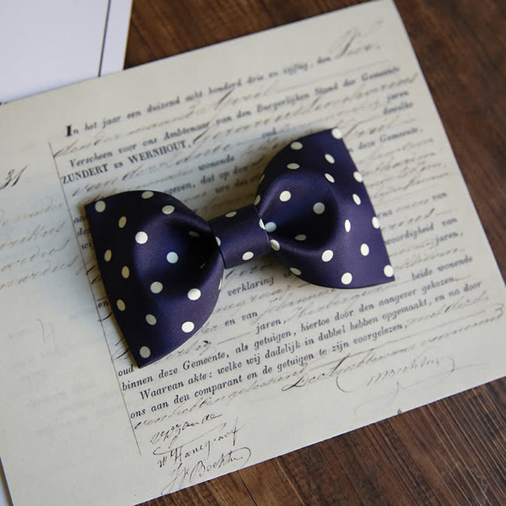Men's Elegant White Polka Dots Bow Tie - Style #1 - Navy - image 7
