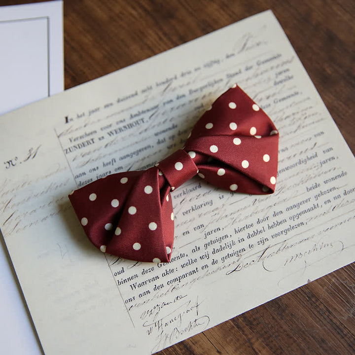 Men's Elegant White Polka Dots Bow Tie - Style #2 - Burgundy - image 4