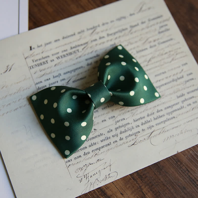 Men's Elegant White Polka Dots Bow Tie - Style #1 - Dark Green - image 9