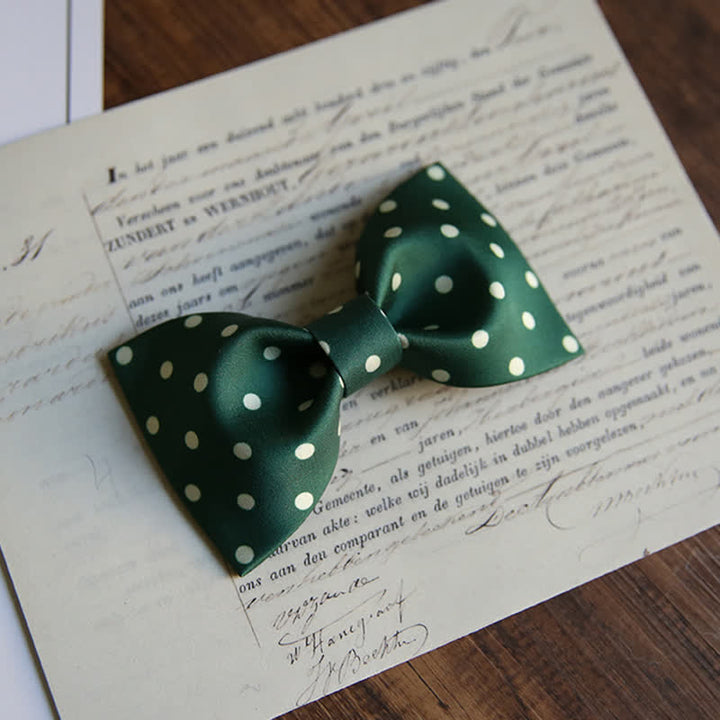 Men's Elegant White Polka Dots Bow Tie - Style #1 - Dark Green - image 9