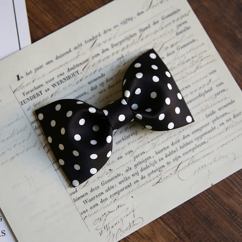 Men's Elegant White Polka Dots Bow Tie - Style #1 - Black - image 13