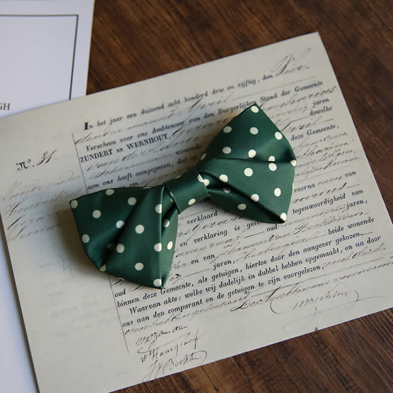Men's Elegant White Polka Dots Bow Tie - Style #2 - Dark Green - image 10