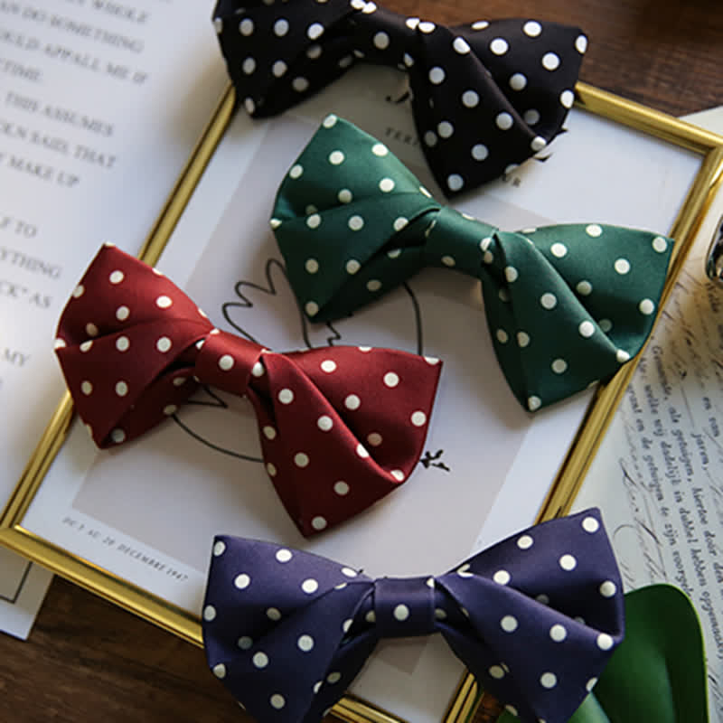 Men's Elegant White Polka Dots Bow Tie - image 5