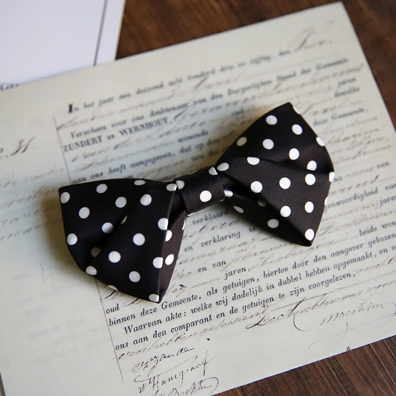 Men's Elegant White Polka Dots Bow Tie - Style #2 - Black - image 14