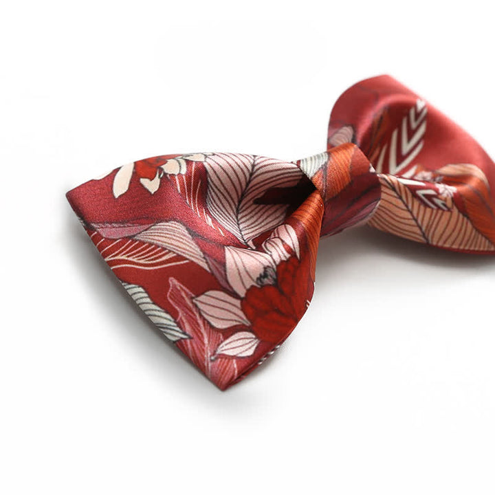 Men's Red Flower Printed Wedding Bow Tie - image 3