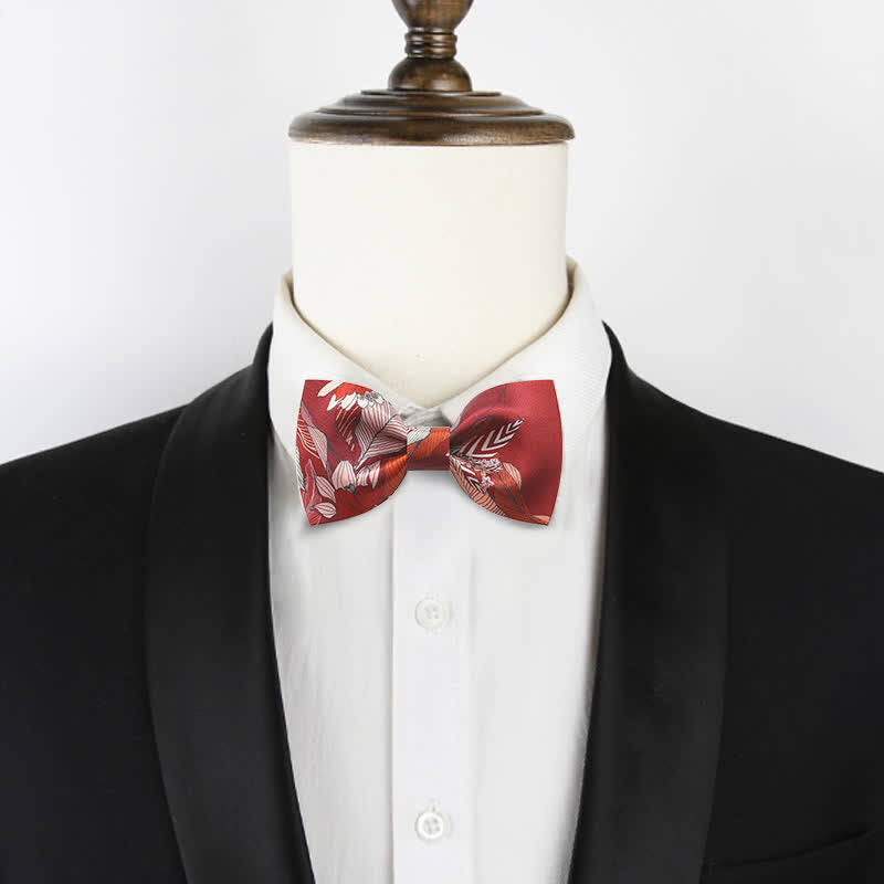 Men's Red Flower Printed Wedding Bow Tie - image 1