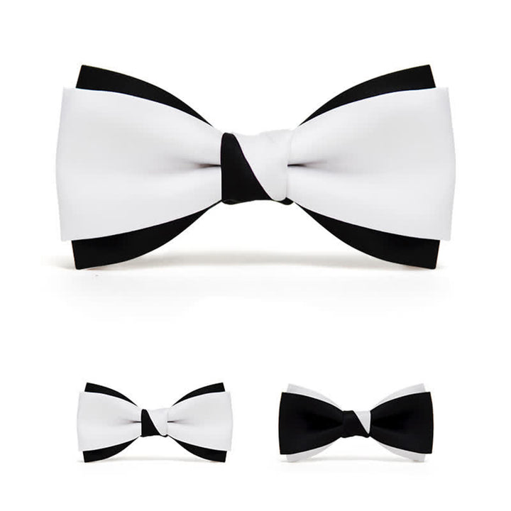 Men's Black White Two Tone Double Layered Bow Tie - image 3