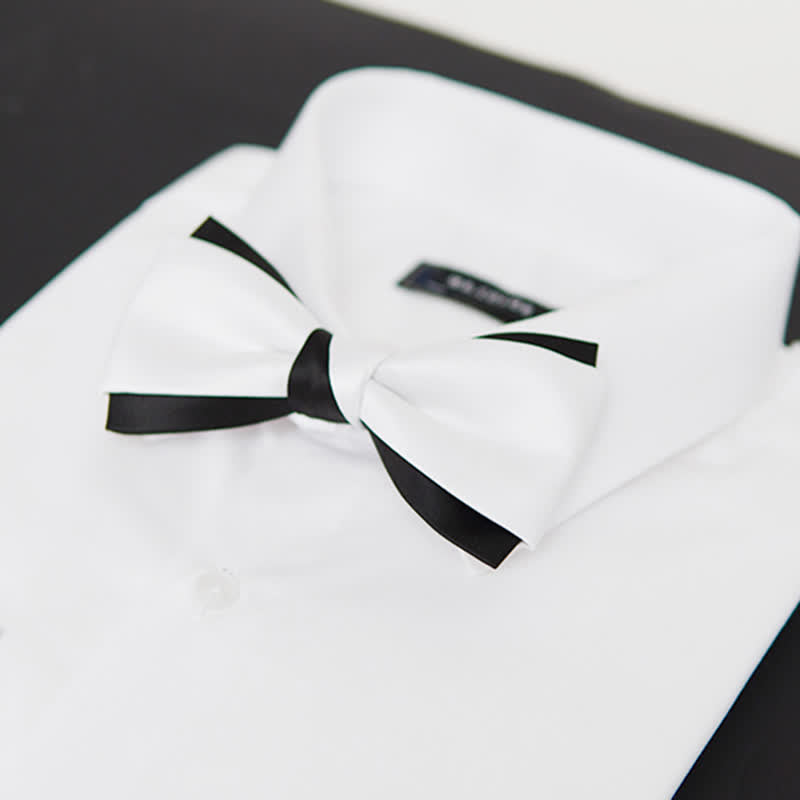 Men's Black White Two Tone Double Layered Bow Tie - image 1