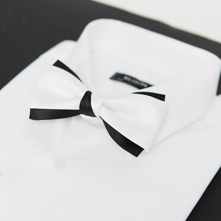 Men's Black White Two Tone Double Layered Bow Tie - image 1