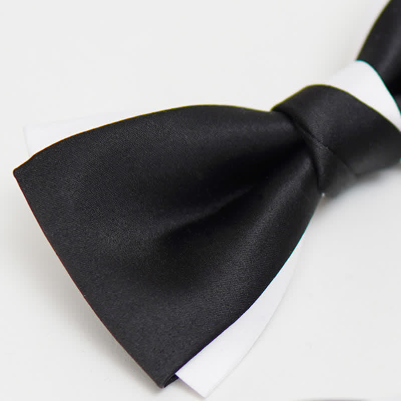 Men's Black White Two Tone Double Layered Bow Tie - image 6
