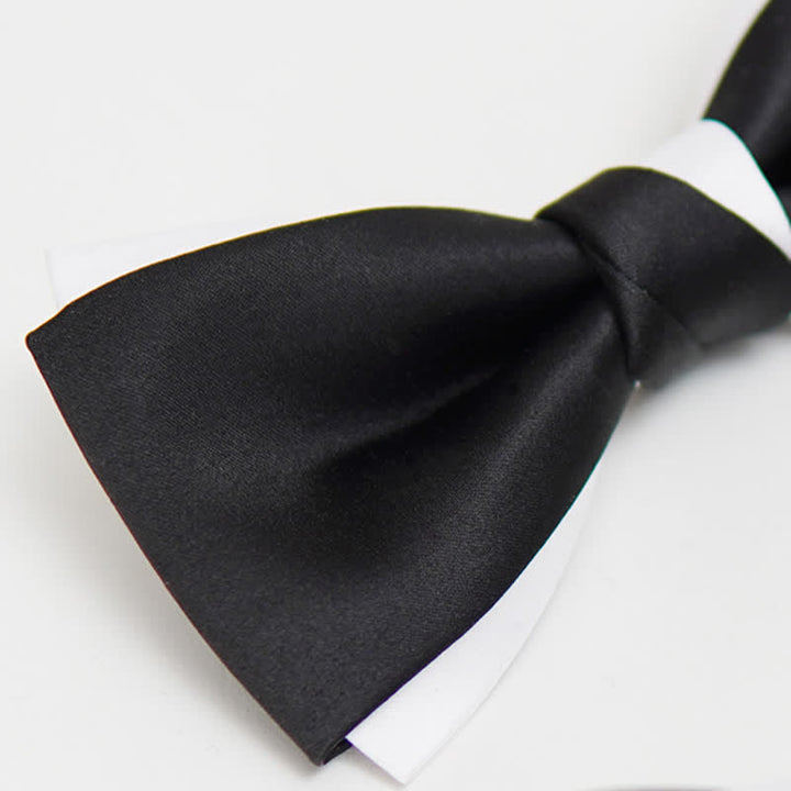 Men's Black White Two Tone Double Layered Bow Tie - image 6