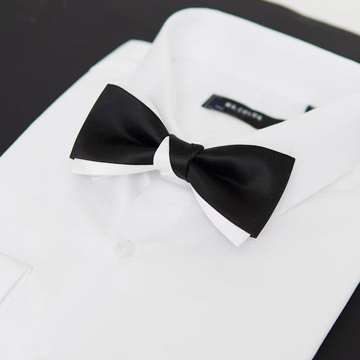 Men's Black White Two Tone Double Layered Bow Tie - image 5