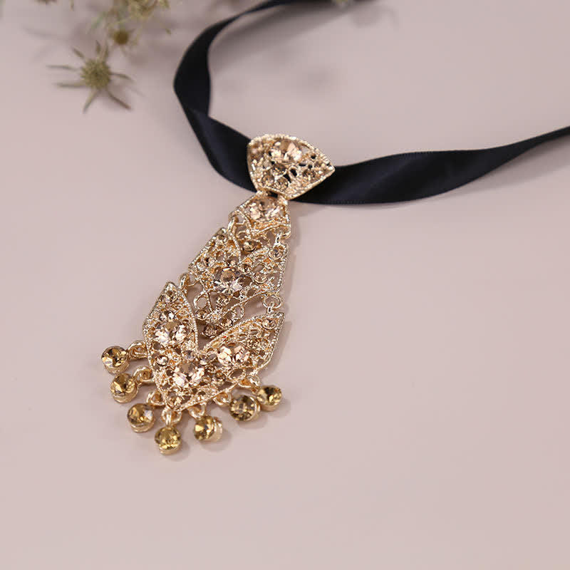 Men's Rhinestone Crystal Short Tie Glitter Wedding Necktie - Gold - image 8