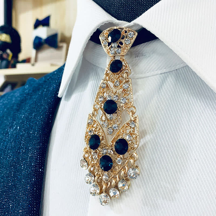 Men's Rhinestone Crystal Short Tie Glitter Wedding Necktie - image 0