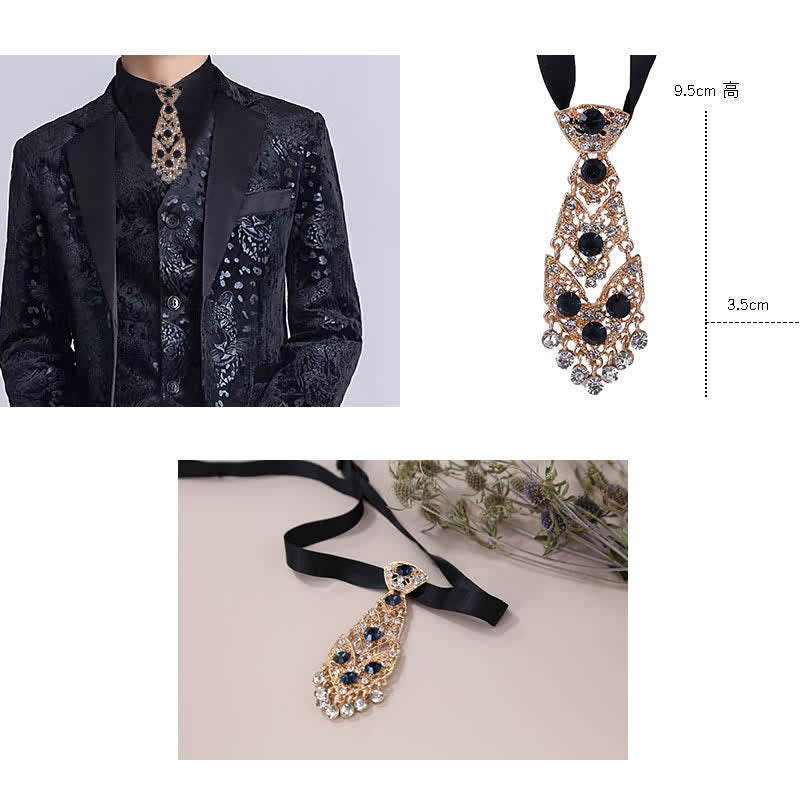 Men's Rhinestone Crystal Short Tie Glitter Wedding Necktie - image 4