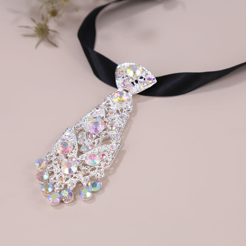 Men's Rhinestone Crystal Short Tie Glitter Wedding Necktie - Colorful - image 9