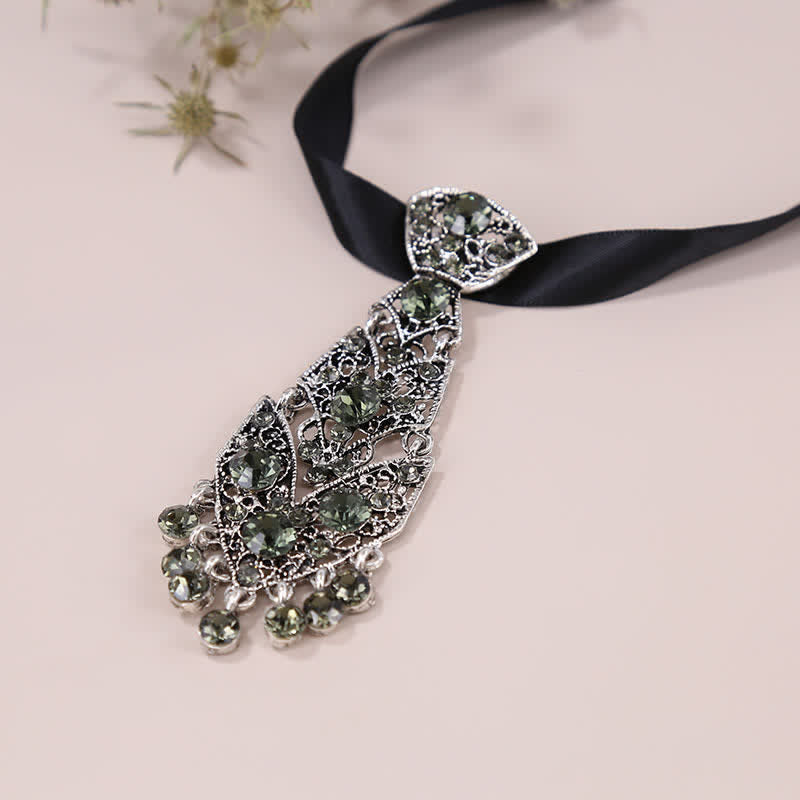 Men's Rhinestone Crystal Short Tie Glitter Wedding Necktie - Gray - image 11