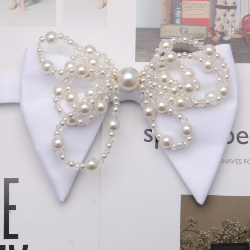 Men's Unique Imitation Pearl Oversized Pointed Bow Tie - White - image 1