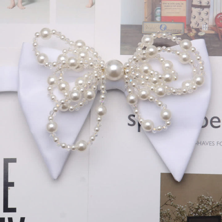 Men's Unique Imitation Pearl Oversized Pointed Bow Tie - White - image 1