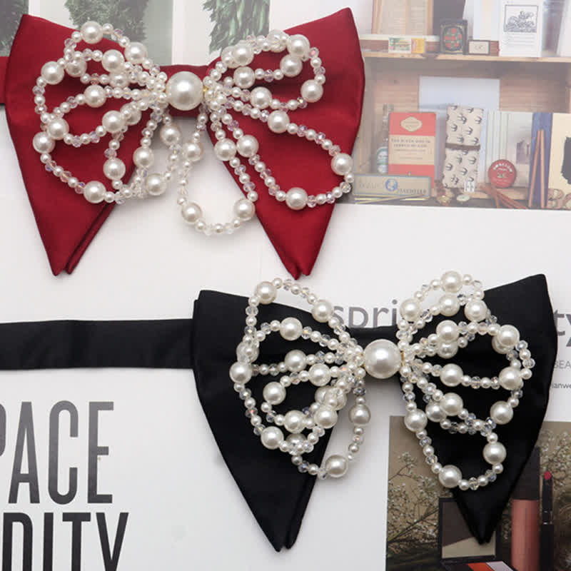 Men's Unique Imitation Pearl Oversized Pointed Bow Tie - image 0