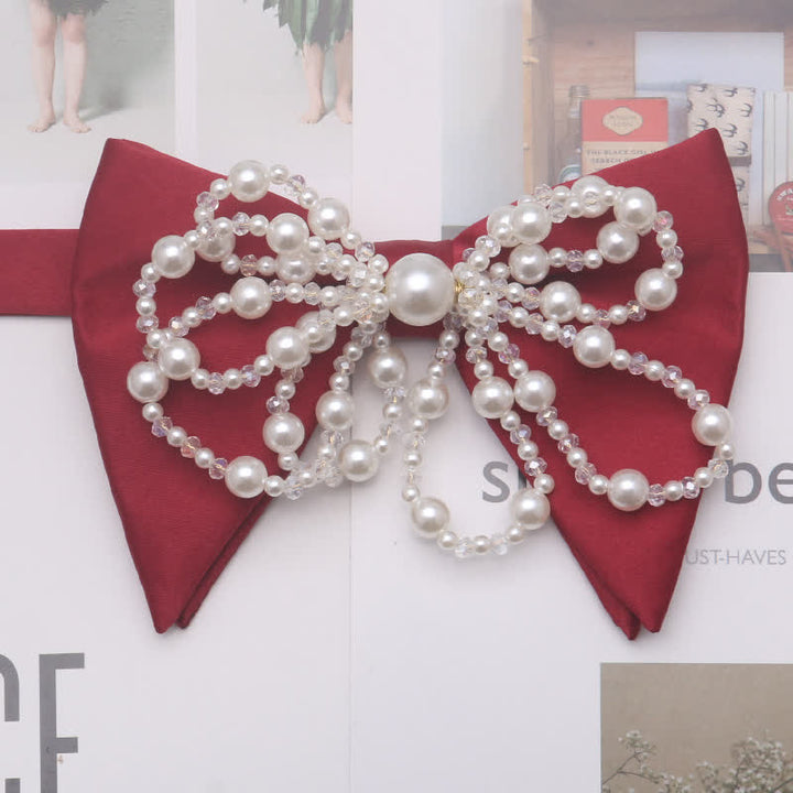Men's Unique Imitation Pearl Oversized Pointed Bow Tie - Burgundy - image 3