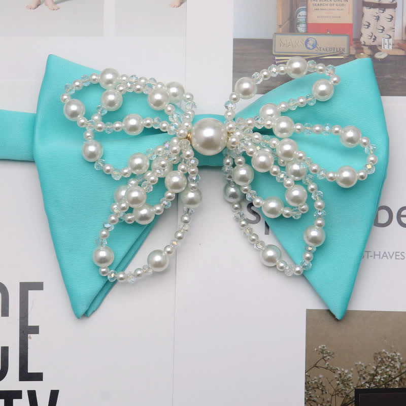 Men's Unique Imitation Pearl Oversized Pointed Bow Tie - Cyan - image 4