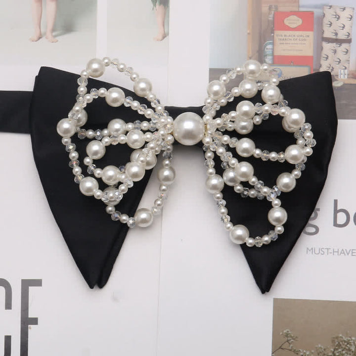 Men's Unique Imitation Pearl Oversized Pointed Bow Tie - Black - image 2