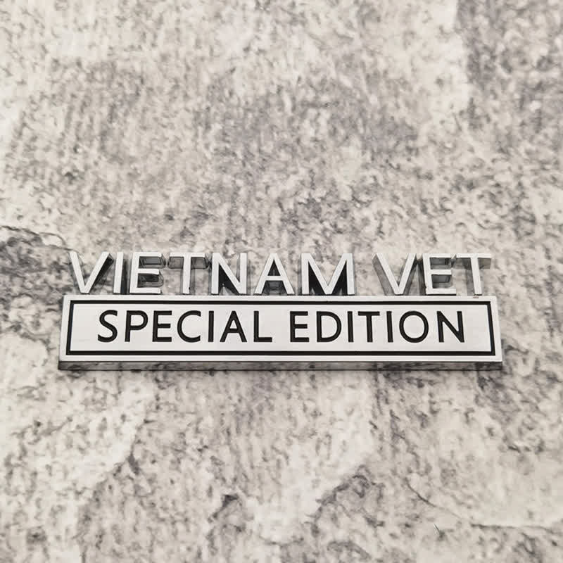 VIETNAM VET EDITION Metal Sticker Car Badge - Silver & Black - image 1