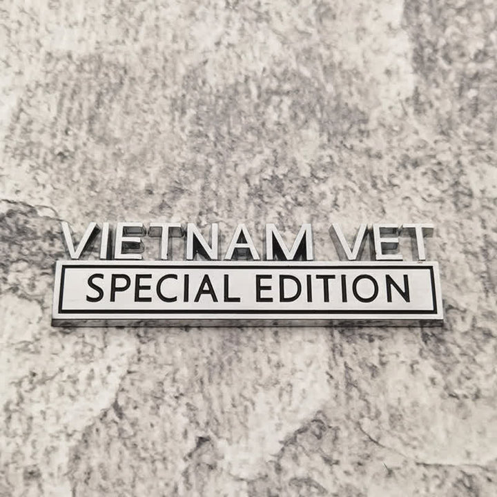 VIETNAM VET EDITION Metal Sticker Car Badge - Silver & Black - image 1