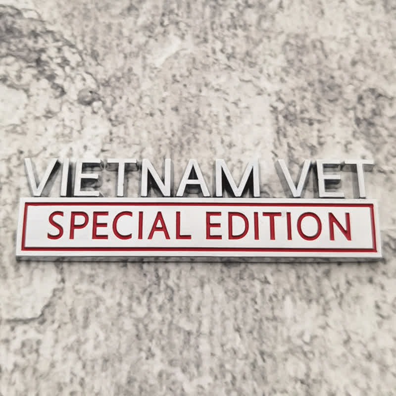 VIETNAM VET EDITION Metal Sticker Car Badge - Silver & Red - image 2