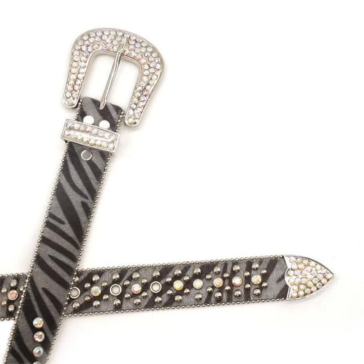 Unisex Unique Rhinestones Zebra Print Leather Belt - image 4