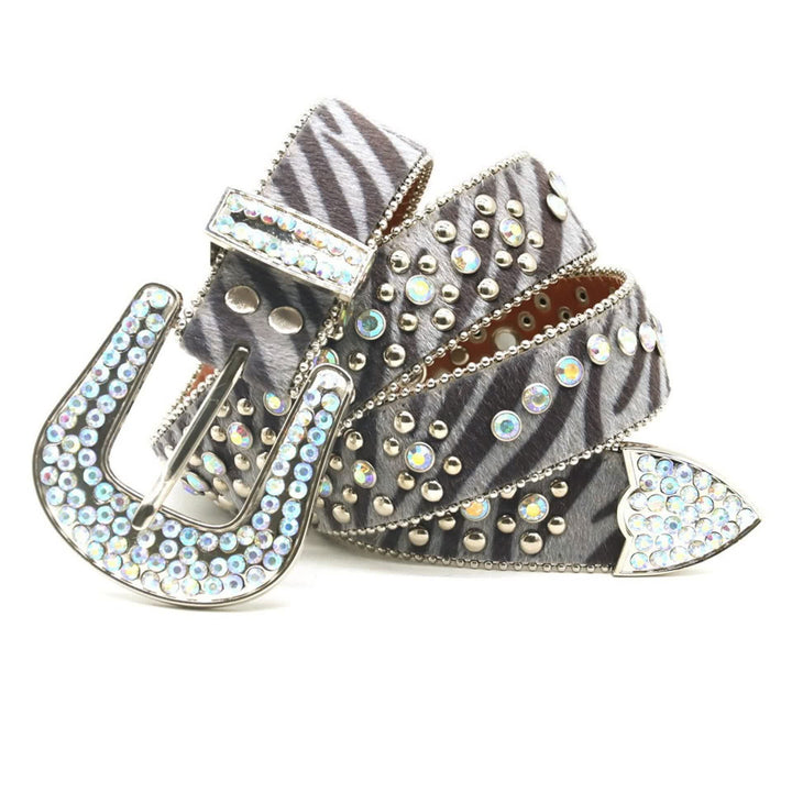 Unisex Unique Rhinestones Zebra Print Leather Belt - image 2