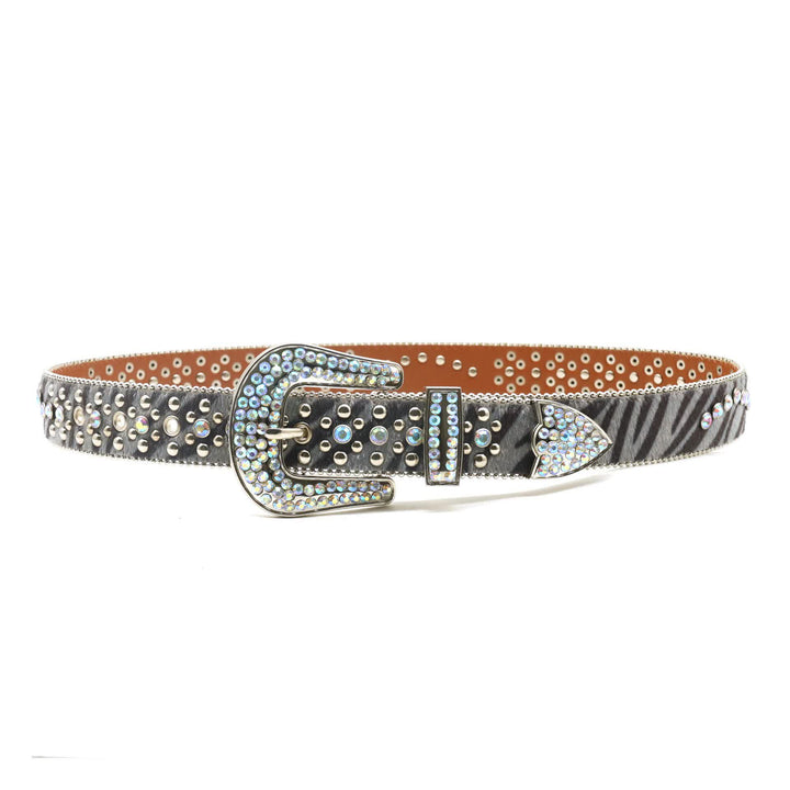 Unisex Unique Rhinestones Zebra Print Leather Belt - image 3